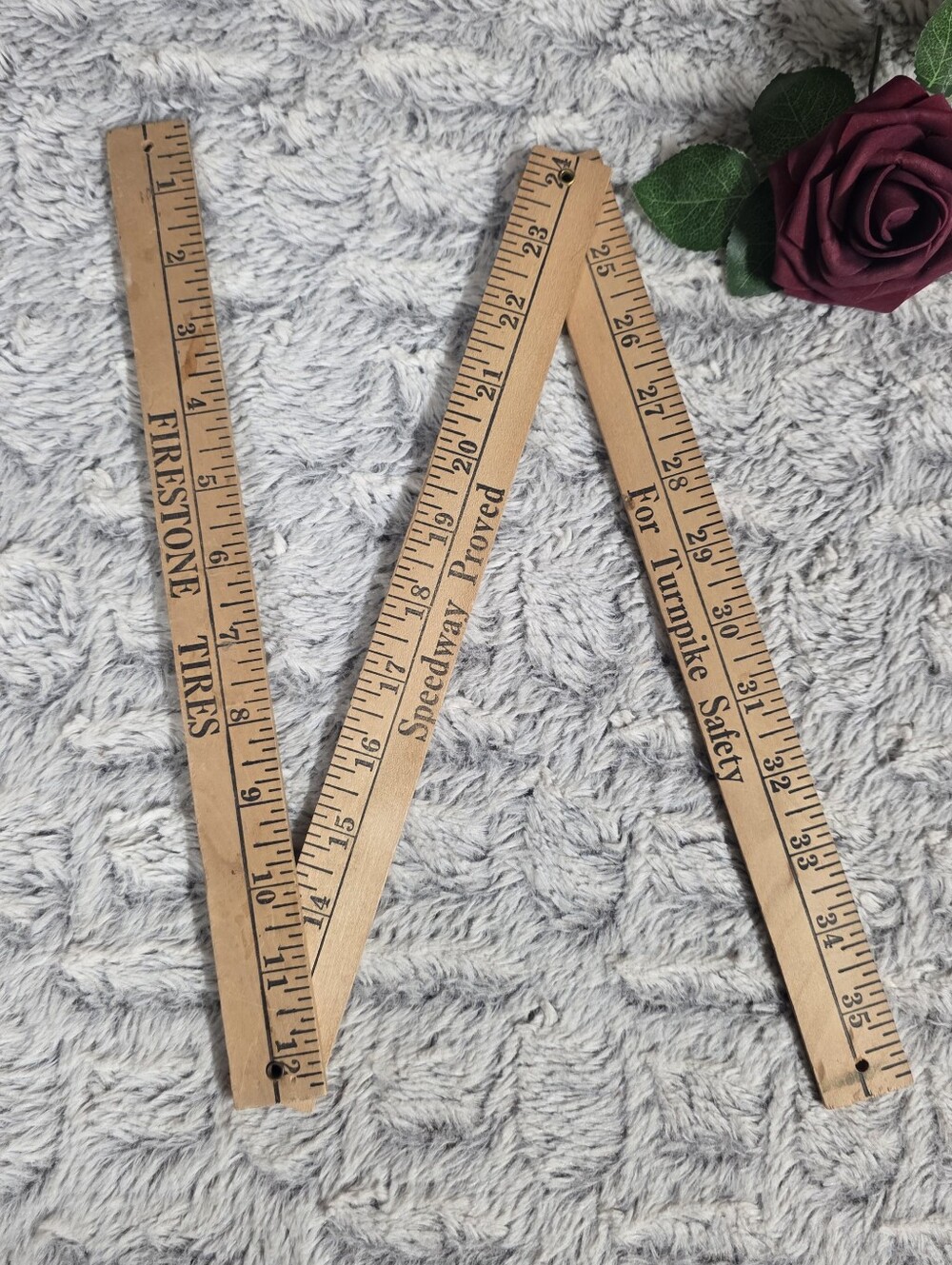 Vintage Folding Wooden Yard Stick from Firestone Tires Turnpike Safety Americana